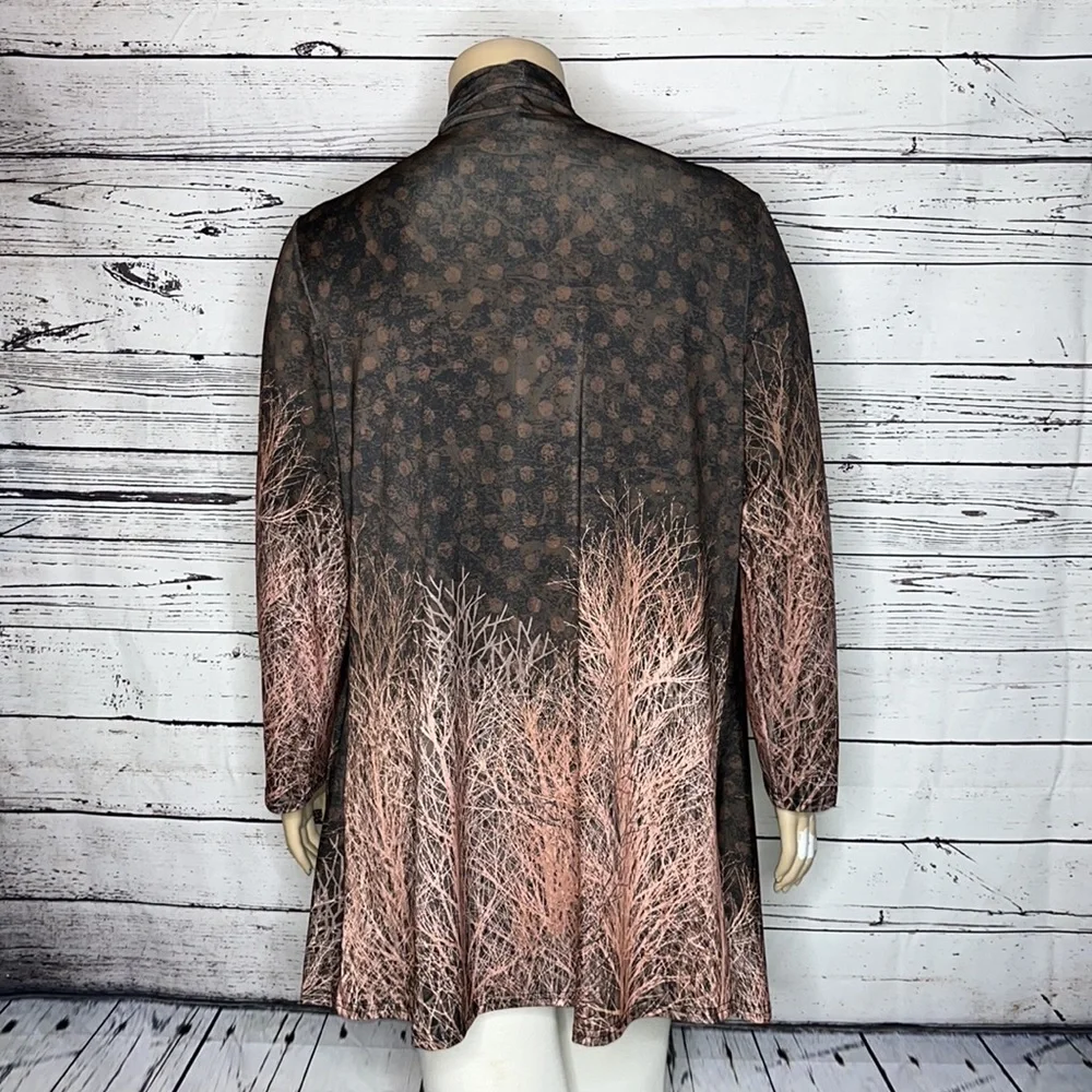 Lily by Firmiana 1X Open-Front Women's Cardigan in Brown and Peach